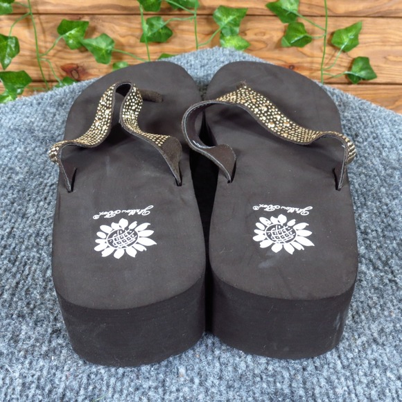 Yellow Box Africa Womens Size 11 Brown Leather Wedge Thong Sandals Platform - Picture 4 of 7